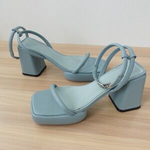 Strappy Platform Leather Sandals Womens‎ 7.5 Blue Light Barbiecore Chunky KOREA